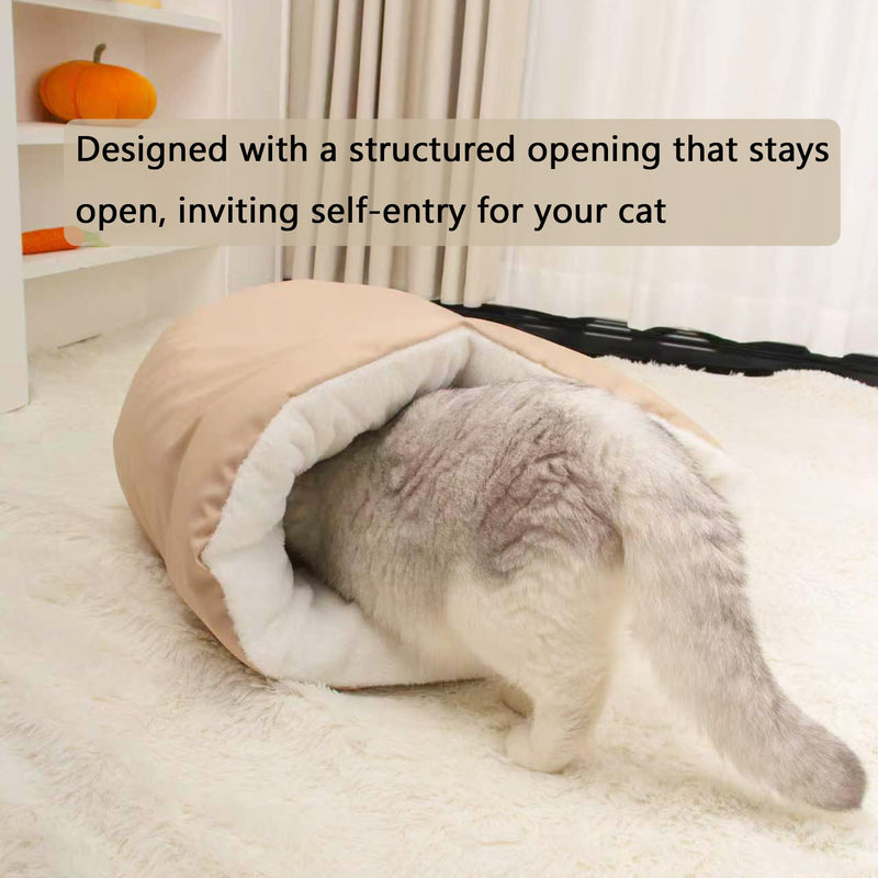 Cat Sleeping Bag Cave Bed Self Warming Heated Cat Bed Cozy Enclosed Cat Cave for Indoor & Outdoor Cats, Fluffy Warm Burrow Cat Bed Winter, Washable Hooded Cat Nest Pet Cave Bed