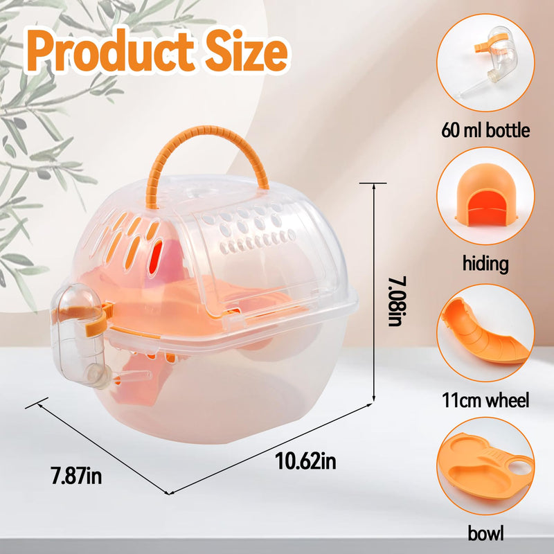Carrier Cage for Hamster Portable,Lightweight Hamster Travel Carrier with Exercise Wheel Water Bottle,Plastic Small Rat Travel Cage Breathable Orange Outdoor Pet Case for Little Rats Mice 【Orange Carrier】 - PawsPlanet Australia