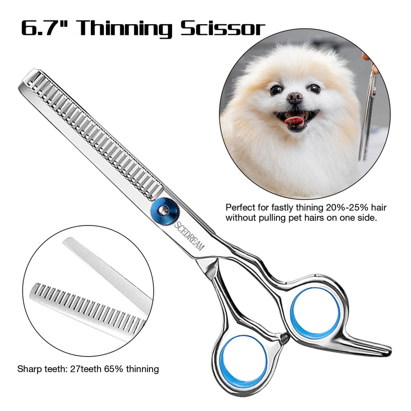 Professional Dog Grooming Scissors with Safety Round Tips, 5 in 1 Dog Grooming Scissors Kit, 4CR Stainless Steel Professional Pet Grooming Shears for Dog, Sharp and Durable, Blue Blue 5 in 1 - PawsPlanet Australia
