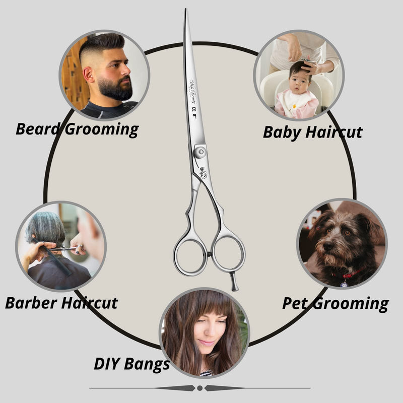 wishbeauty 8'' inches Pet Grooming Shears, Dog Grooming Scissor | Pet Trimming - Straight White Dotted Finger Grip 8''