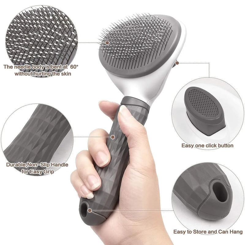 Generic Dog & Cat Brush, Pet Grooming Brush for Shedding, Self Cleaning Slicker Brush for Pets, Deshedding Brush, Rake, Comb (Grey) - PawsPlanet Australia
