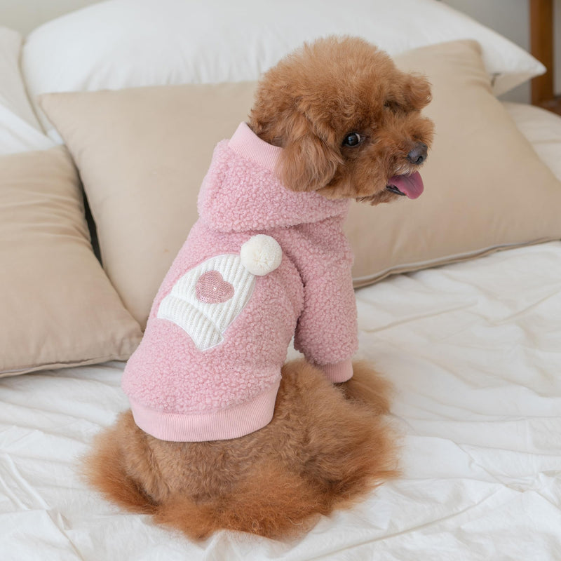 Pinkaholic New York Ginevra Cute Winter Hooded Shirts Flat Vertical Ribs Pattern for Small and Medium Dogs, Indian Pink, Small - PawsPlanet Australia