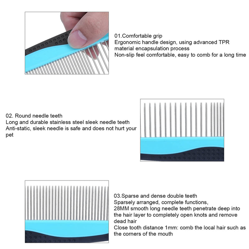 Pet Grooming Dematting Comb with Stainless Steel Teeth Detangling Tool for Knots, Loose Fur Non Slip Handle Comb for Cats Dogs Ideal for Long and Short Hair Pets