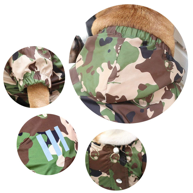 iChoue Dog Cold Weather Coats Water Resistant Raincoats Lightweight Windbreaker Hooded Jackets for French English bullodg Pitbull Pug Boston Terries Outdoor Rain Coat - Camouflage/Size XL X-Large Camo