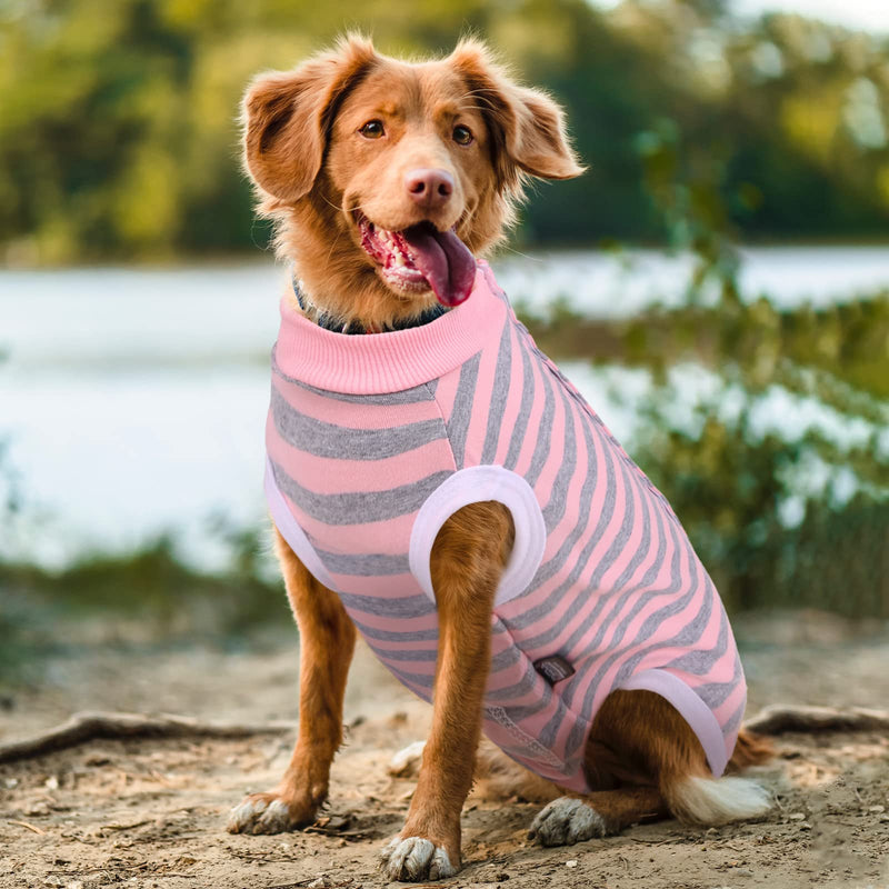Dog Recovery Suit, Puppy Surgical Pajamas Bodysuit for Dogs Cats After Spay Neuter Surgery Abdominal Wound Bandages, Striped Onesie Pant for Shedding Skin Disease, Anti-Licking Cone Alternative S Small Pink - PawsPlanet Australia