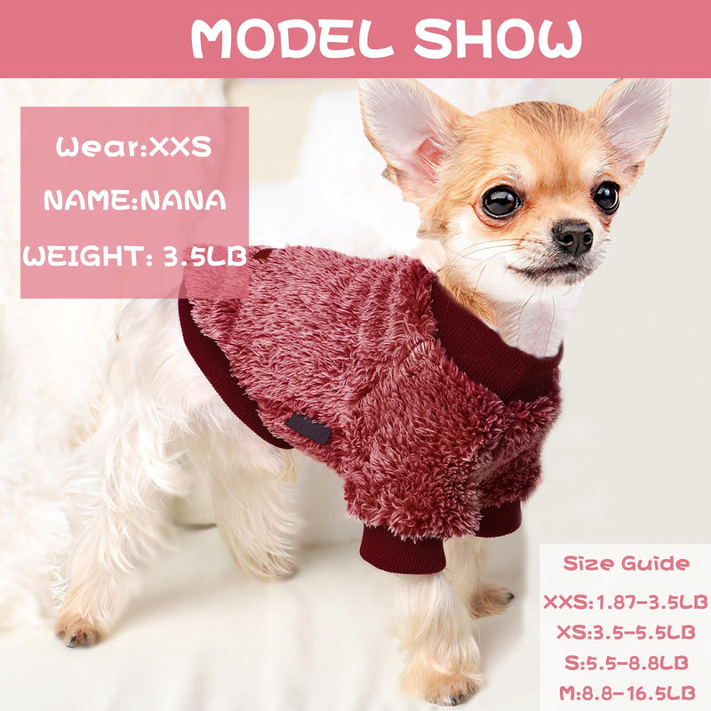 Dog Sweaters for Small Dogs, Chihuahua Fleece Clothes, XS Dog Clothes Winter Warm Puppy Sweaters Boys Girls Tiny Dog Outfits for Teacup Yorkie, Pet Cat Clothing (rose, Medium) rose