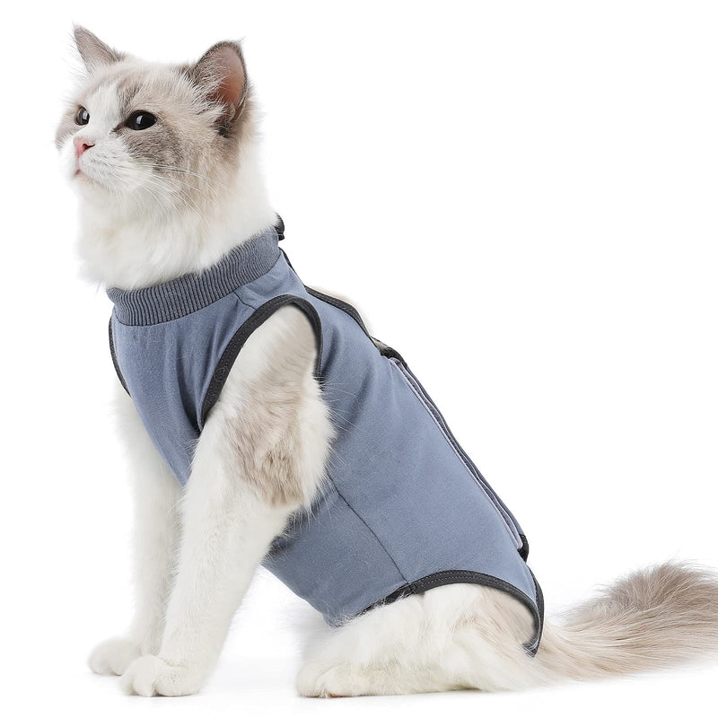 kzrfojy Cat Surgery Recovery Suit Cat Onesie for Cats After Surgery Spay Surgical Abdominal Wound Skin Diseases E-Collar Alternative Wear (Grey-Blue-L) Large Grey-blue