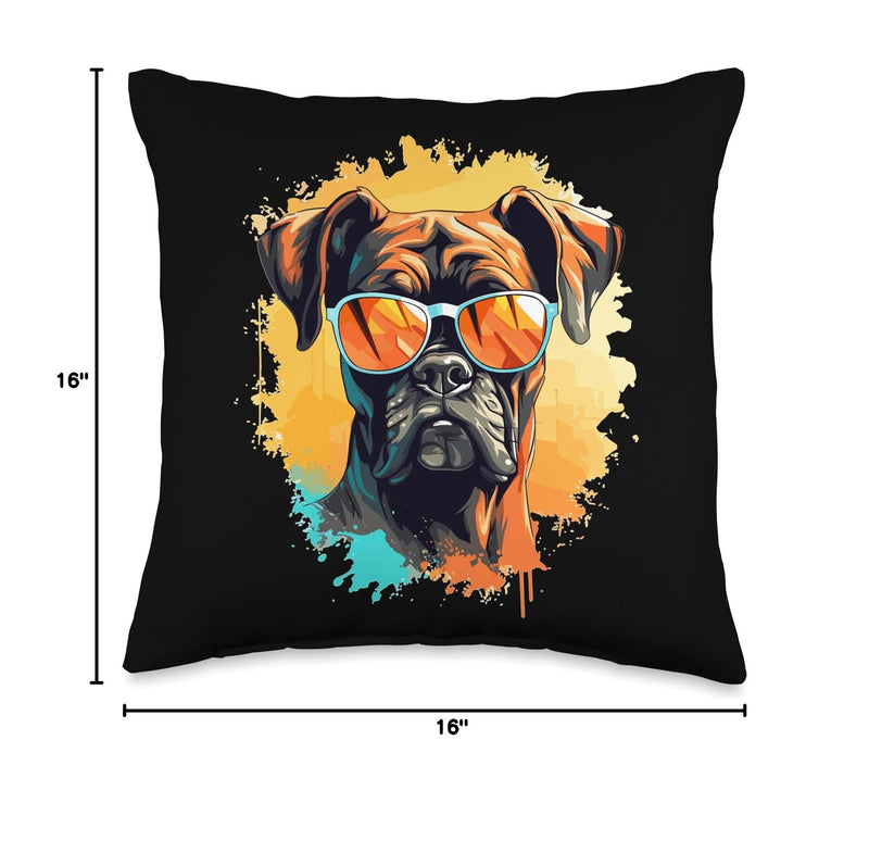 Boxer Dog Breed Pet Designs Boxer Dog Breed Pet with Sunglasses Throw Pillow, 16x16, Multicolor - PawsPlanet Australia