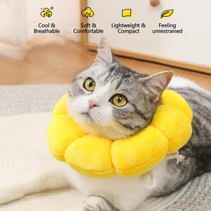 Cat Neck Brace, Adjustable Soft Collar for Cats, Sunflower Cat Collar, Elizabethan Collar, for Cats Small Dogs After Surgery and Injuries (Yellow, L) Yellow M 1
