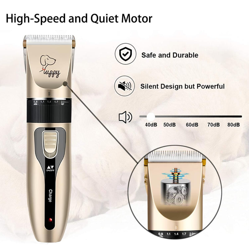 Professional Dog Grooming Clippers for Thick Hair - Low Noise, Rechargeable, Cordless Trimmer with Detachable Metal Blade