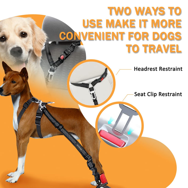 Vehicle Harnesses, 2 in1 Dog Belts for Cars, 2 Pack Pet Harnesses Headrest Restraint Clip Adjustable Dog Car Harness Belt with Anti-Shock Elastic Bungee Buffer for All Vehicles (Black) - PawsPlanet Australia
