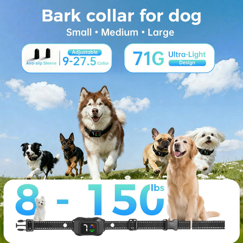 Bark Collar No Shock Humane – 25KHz Ultrasonic, Beep & Vibration Combinations, 6 Smart Modes, 7 Sensitivity Levels,Waterproof & Lightweight,Adjustable for Small,Medium & Large Dogs Black - PawsPlanet Australia