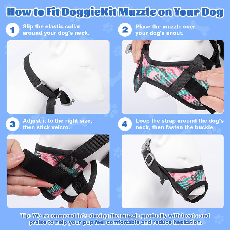 Dog Muzzle with Escape-Proof Elastic Neck Collar, Soft Breathable Air Mesh Mouth Cover Stops Biting Barking Chewing Allows Drinking Panting, Adjustable Muzzle for Small Medium Large Dogs Black/Pink M - PawsPlanet Australia