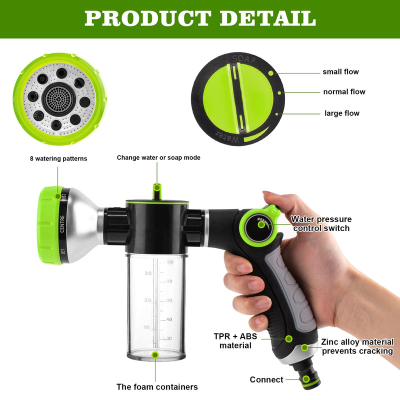 Upgrade Pup Jet Dog Wash for Outdoor, Dog Shampoo Hose Attachment with Soap Dispenser, Dog Wash Hose Attachment with Pet Bath Brush Car Wash Mitt and Dog Comb for Showering Pet (Hose Not Include) Green-2 - PawsPlanet Australia