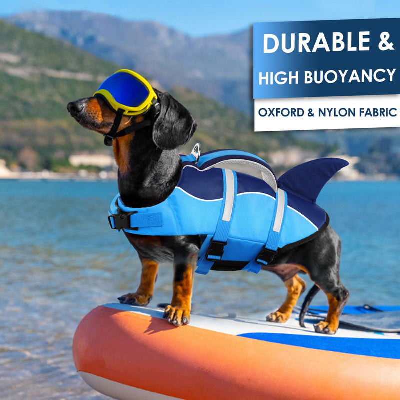 AOFITEE Dog Life Jacket, Dog Life Vest for Swimming, Shark Dog Life Vest with Rescue Handle and Reflective Stripe, Ripstop Dog Lifesaver Float Coat, Dog Swimming Vest for Small Medium Large Dogs Blue - PawsPlanet Australia