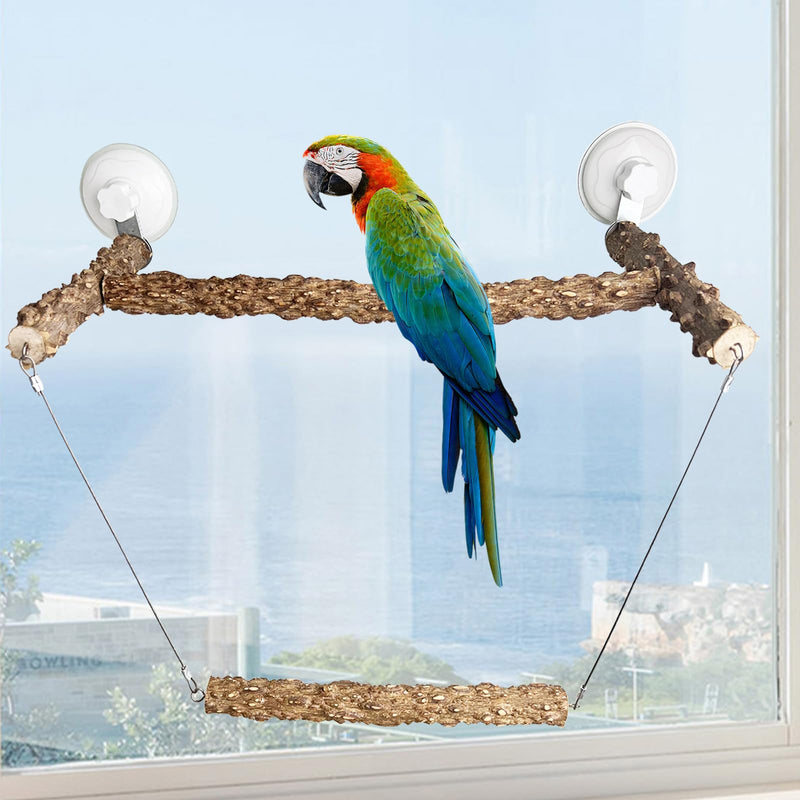 Bird Perch Stand with Suction Cup for Window, Extra Large Bird Window Training Perch Swing for Parrot, Parakeet, Cockatiel, Conure, Budgie, Lovebirds, African Greys, Macaws