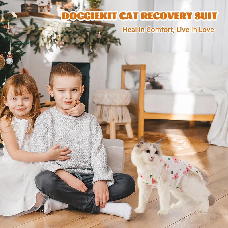 Cat Surgery Recovery Suit, Anti Licking Postoperative Onesie with Roll-Up Design, Soft Breathable Bodysuit Shirt for Female Spay Male Neuter Abdominal Wound Kitten E-Collar Cone Alternative Flower L