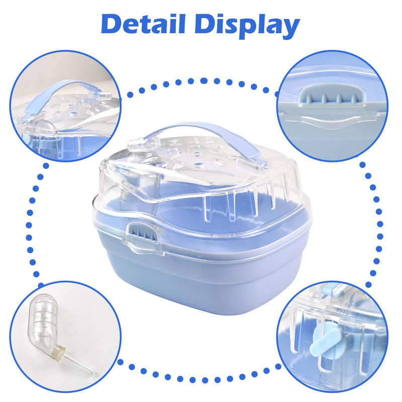 Hamster Carrier Cage with Water Bottle,Portable Hamsters Travel Cage Plastic Guinea Pig Carrying Cases Small Animal Carry Cage for Dwarf Hamsters Chinchillas Hedgehog Mouse(Blue) 【Blue】 - PawsPlanet Australia