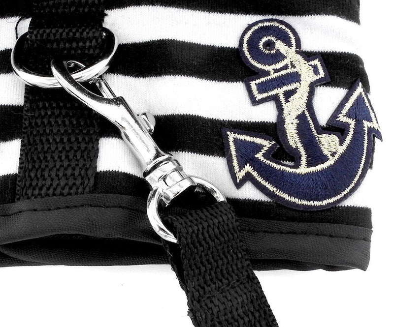 SMALLLEE_LUCKY_STORE Soft Mesh Sailor Harness for Cat and Small Dogs, Pet Navy Striped Walking Vest Puppy Padded Harnesses Leash Set Adjustable Black S - PawsPlanet Australia