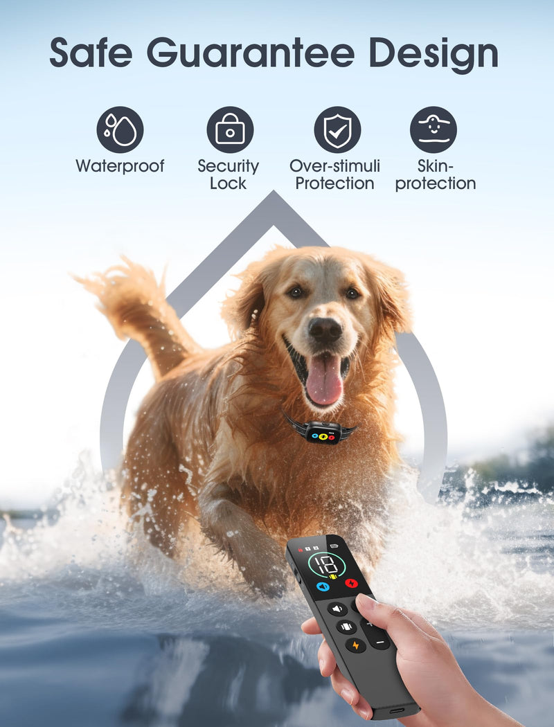 Dog Training Collar with Remote, Smart Dog Shock Collar with 3 Training Modes and Training Icons, Waterproof Electric Dog Shockers for Large and Medium Dogs (8-120 LBS) Black - PawsPlanet Australia