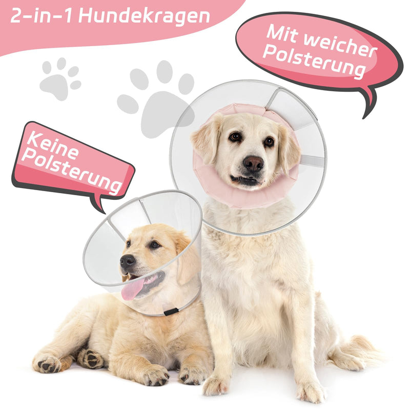 Supet Dog Collar to Prevent Licking with Soft Pad, Clear Elizabeth Recovery Cervical Collar After Surgery, Alternative Head Frill for Large, Medium and Small Dogs (Pink, 2XL)