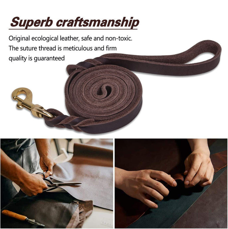 LWBMG Leather Dog Leash - 6ft x 1 inch, Heavy Duty, Braided, Comfortable for Large, Medium & Small Dogs 6 ft x 1 inch Brown - PawsPlanet Australia
