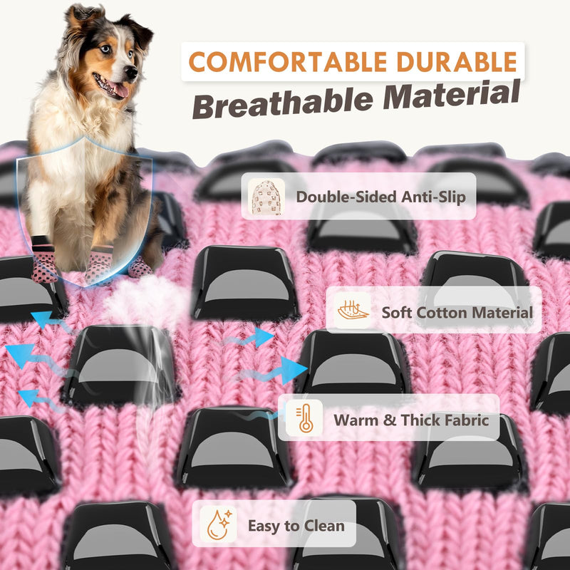 Anti Slip Dog Socks to Prevent Licking Paws, Dog Shoes for Hot/Cold Pavement, Dog Boots on Hardwood Floors, Traction Control Dog Booties & Paw Protectors for Small Medium Large Senior Dogs Pink L(Pack of 4) - PawsPlanet Australia