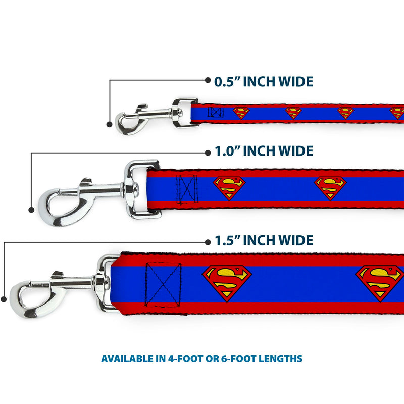 Buckle-Down Dog Leash Superman Shield Stripe Red Blue Available in Different Lengths and Widths for Small Medium Large Dogs and Cats, Multicolor, DL-6FT-WSM039-W, 6 Feet Long - 1.5" Wide - PawsPlanet Australia