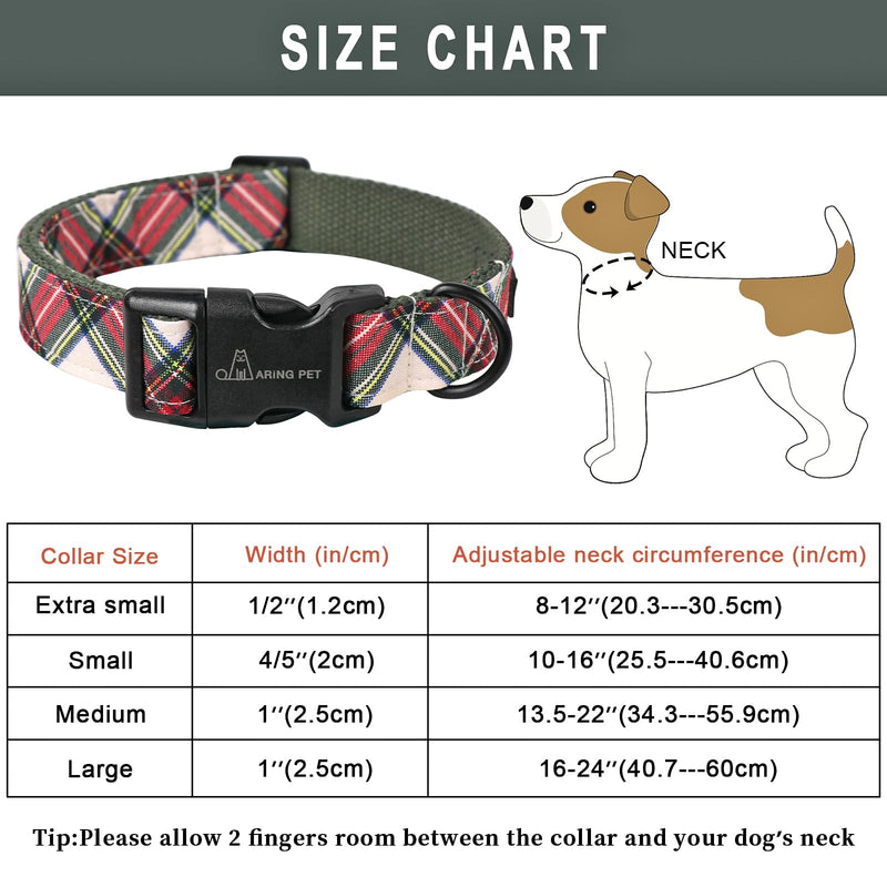 ARING PET Christmas Dog Collar, Cute Red Green Plaid Cotton Lightweight Pet Puppy Collars for Small Medium Large Dogs-S Christmas-Plaid - PawsPlanet Australia