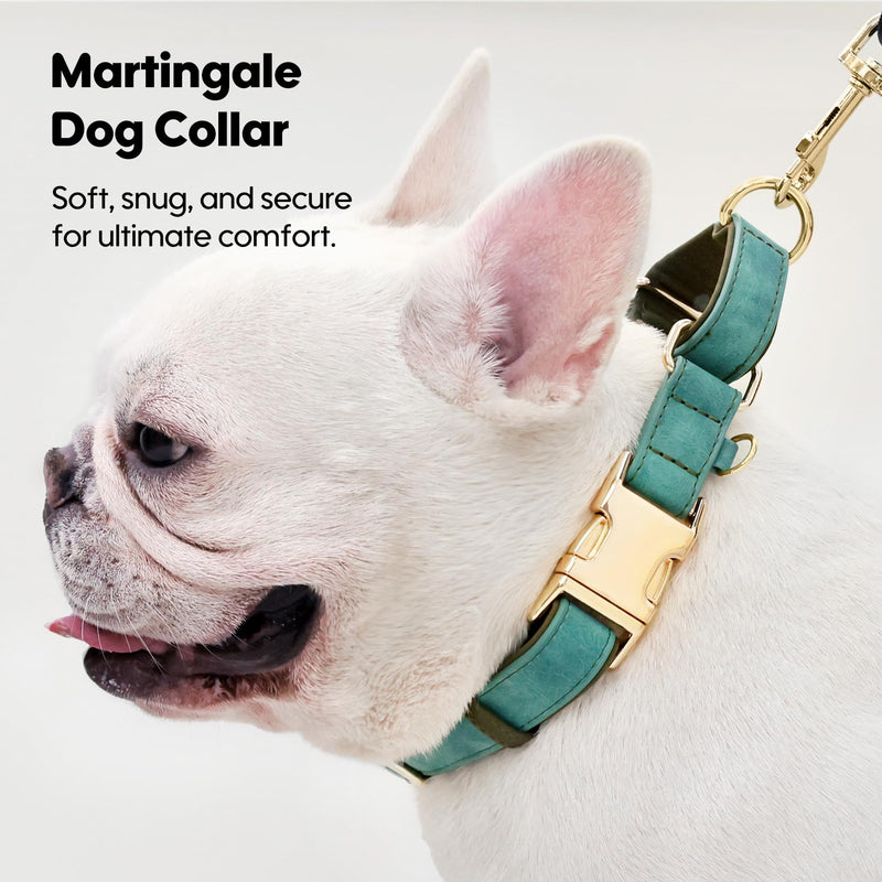 WHIPPY Vegan Leather Dog Collar No Slip Martingale Dog Collar with Quick Release Metal Buckle for Large Medium Small Dogs,Green S:Fit 11-13" Neck green