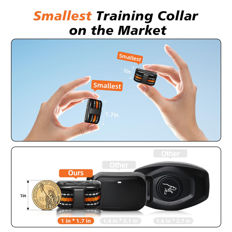 Tiniest Dog Shock Collar, Lightest Dog Training Collar with Remote for Small Dogs 5-15lbs & Medium Large Dogs/Puppies, Waterproof, Rechargeable, 1300ft Range (Orange&Ultra Tiny) Orange Ultra Tiny - PawsPlanet Australia