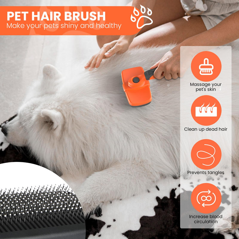 LION TAMER Self-Cleaning Slicker Brush for Dogs & Cats, Hair Brush for Pets, Deshedding Brush, Orange, Large - PawsPlanet Australia