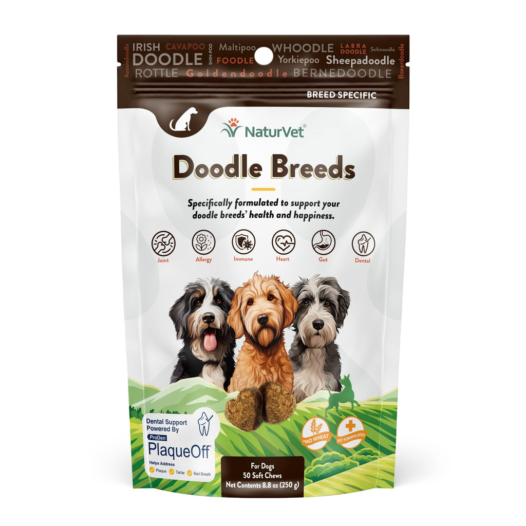 NaturVet Doodle Breeds Supplement- for Joint Support, Digestion, Skin, Coat Care- Dog Multivitamins with Minerals, Omega-3, PlaqueOff- Wheat-Free Vitamins for Dogs- Doodle Breeds- 50 Soft Chews