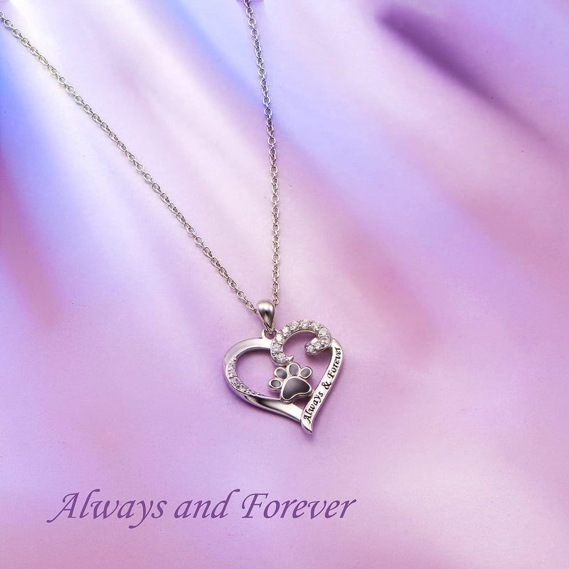 Ladytree S925 Sterling Silver Puppy Dog Cat Pet Paw Print Love Heart Pendant Necklace 18 inches Pet Paw Print E - PawsPlanet Australia