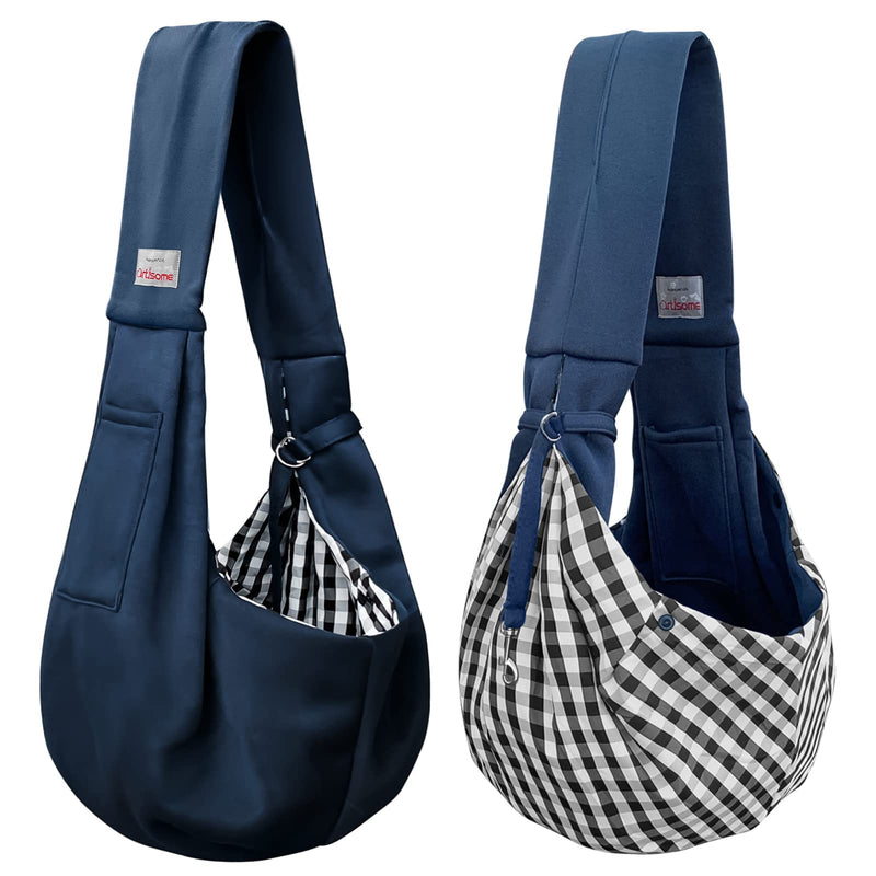 Pet Dog Sling Carrier for 3-10 lbs pet,Dog Purse Pouch,Dog Satchel,Reversible unadjustable Strap Travel Hand-Free Safe Bag Small Puppy Backpack (Dark Blue) Dark blue M - Classic Strap - PawsPlanet Australia