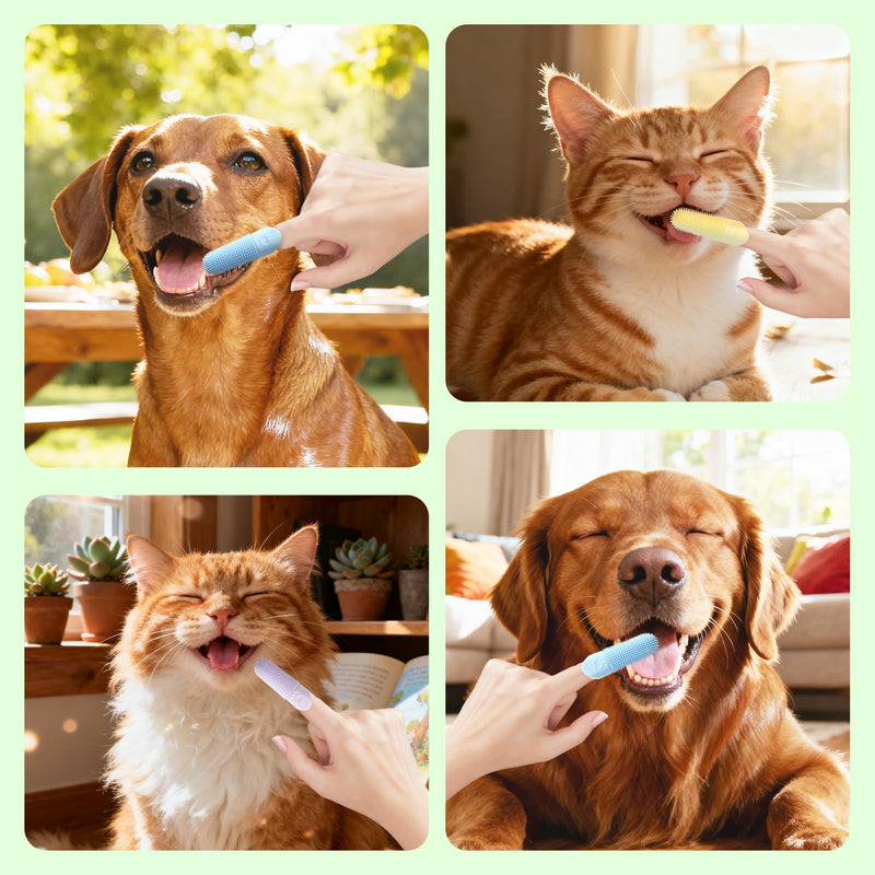 Pack of 4 Finger Cots Dog Dental Care Toothbrushes Made of Soft Silicone with Nubs Teeth Brushing for Pets Dog Toothbrush Cats Toothbrush Cleaner for Pets Fresh Breath Finger Toothbrush