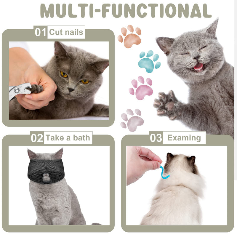 9 Pcs Cat Bathing Bag Set Cat Shower Bag Anti Bite and Scratch for Pet Grooming Washing Brush Comb Muzzle Nail Clipper Nail File Tick Tool(Blue, Gray) Blue, Gray - PawsPlanet Australia