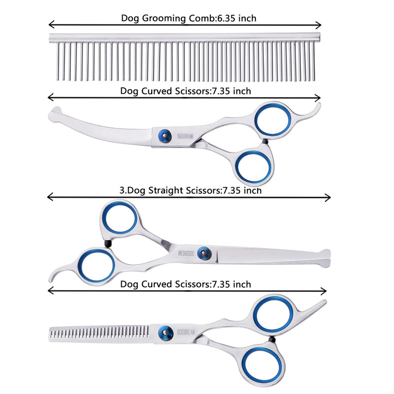 Dog Grooming Scissors for Dogs with Safety Round Tips, 5 in 1 Dog Scissors for Grooming, Curved Dog Grooming Scissors,Professional Pet Grooming Shears Set for Dogs and Cats 5 in 1 Blue - PawsPlanet Australia