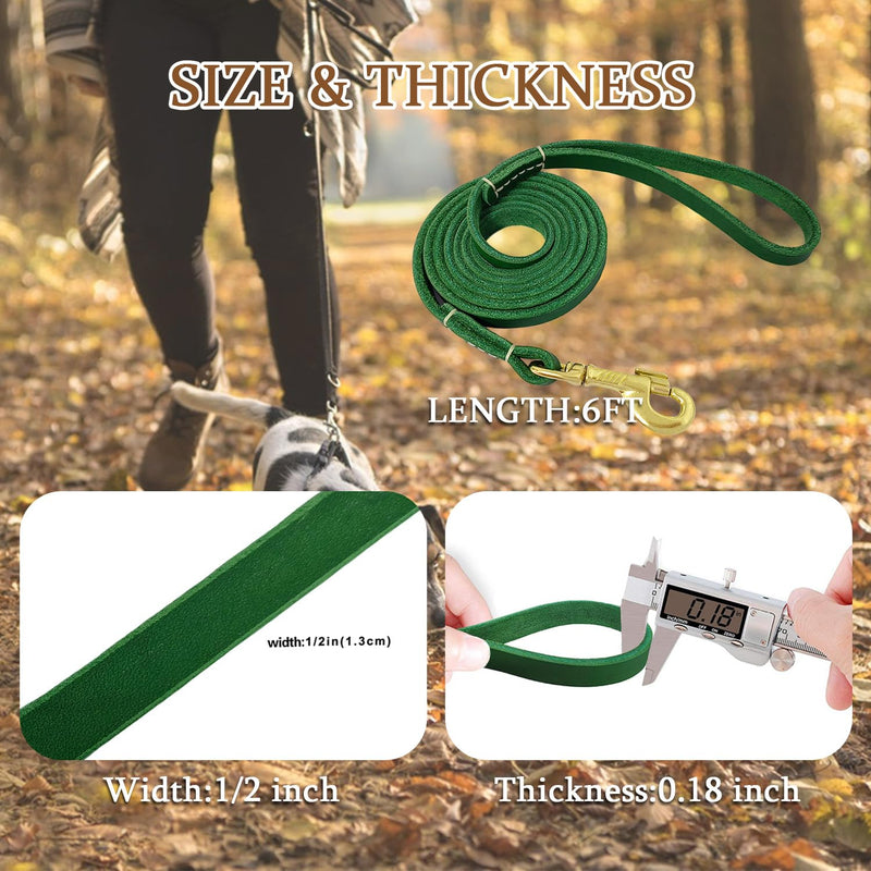 LWBMG Leather Dog Leash for Small Dogs 6ft, Heavy Duty Pet Lead, Soft Genuine Leather Leash for Small Medium Dogs（1/2" X 6', Green） 6ft x 1/2'' - PawsPlanet Australia