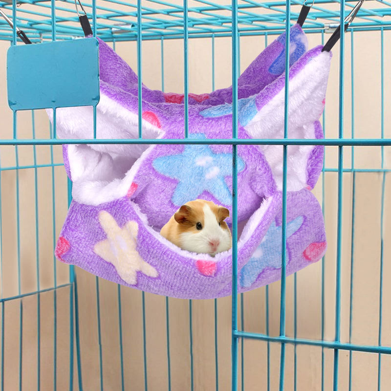 Petmolico Ferret Hammock Bed, Small Pets Warm Plush Three Tier Hanging Cage Hammock Hideout Ferret Accessories for Hamster Guinea Pig Rat Sugar Glider Star/Purple - PawsPlanet Australia