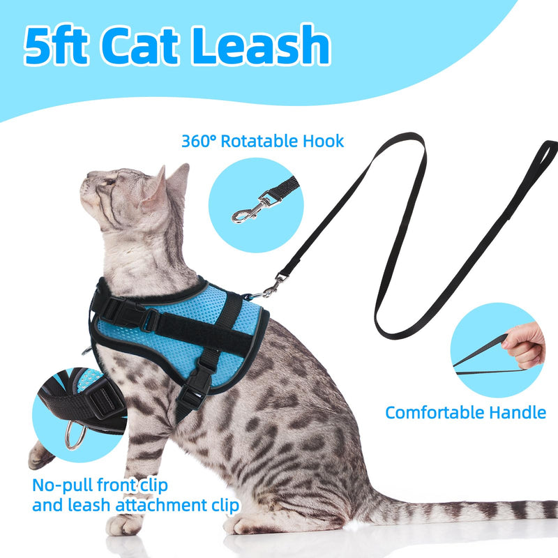 PUPTECK Cat Harness and Leash Set Escape Proof, Adjustable Reflective Kitten Jacket Easy Control, Pet Vest Harness for Cats Small Dogs Puppies Walking and Travel Blue - PawsPlanet Australia
