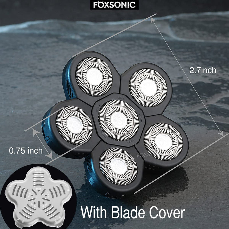 Universal 6 Blade Replacement Heads for Mainstream Shaver Brands, Bald Shaver Replacement Heads with Blade Cover (Black) 6 Black - PawsPlanet Australia