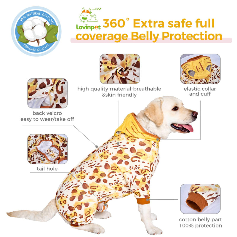 LovinPet Dog Recovery Suit for Large Medium Dogs - Dog's Bodysuit Wound Protective Surgical,E-Collar Alternative Recovery Snugly Suit for Abdominal Wounds After Surgery Anti-Licking,Tiger,Yellow,M Brown collar/Yellow - PawsPlanet Australia