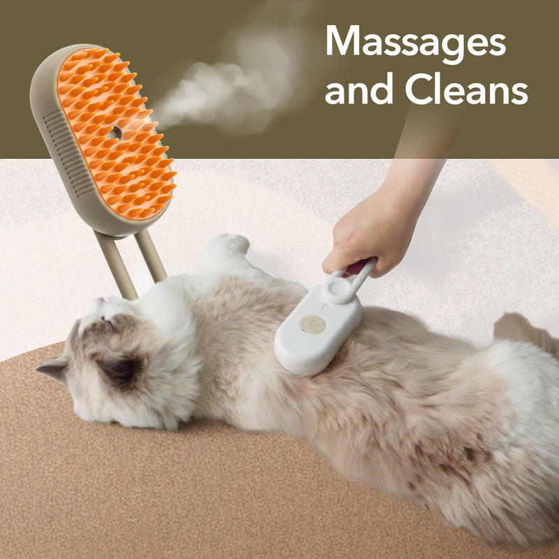 Spray Pet Grooming Brush for Dogs & Cats, 3-in-1 Design: Hair Remover, Cleaning Brush and Massaging Brush (Beige) Beige - PawsPlanet Australia