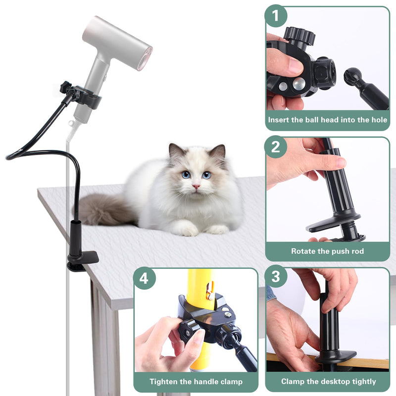 Dog Hair Dryer Holder, Black Alloy Adjustable Lazy Hair Dryer Hands Free Stand with 360° Rotatable Clamp for Pet Dog Cat Grooming - PawsPlanet Australia