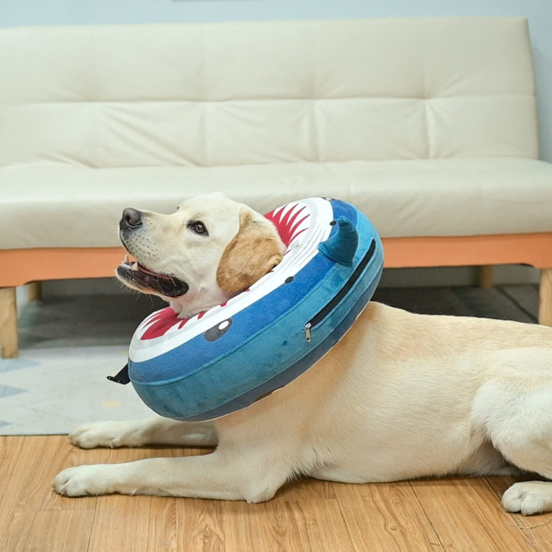 BEAUTYZOO Dog Cone Alternative After Surgery for Large Medium Small Dogs, Soft Inflatable Cone Collar for Dogs Cats, Dog Neck Donut E Collar Dog Recovery Collar to Stop Licking, Shark Blue, M M(Neck:13"-16") Shark Donut