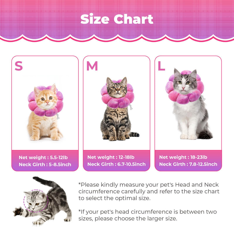 Flower Cat Cone, Uadonile Adjustable Cat Cone Collar, Soft Dog Elizabethan Collar Recovery E Collar After Surgery, Recovery E-Collar for Kittens/Puppies and Cats Recovery(Tie-dye Rose Purple, S) - PawsPlanet Australia