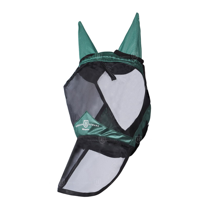Harrison Howard Pro Luminous Horse Full Face Fly Mask Large Eye Space Long Nose with Ears UV Protection for Horse Hunter Green M