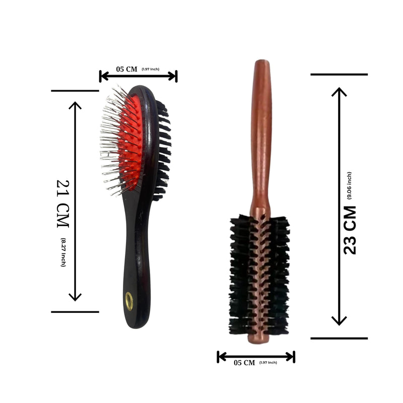 Professional Pet Grooming Brush, 2-in-1 Pin and Bristle Combo, Anti-Slip Handle, for All Coat Types (BROWN COLOR) BROWN COLOR - PawsPlanet Australia
