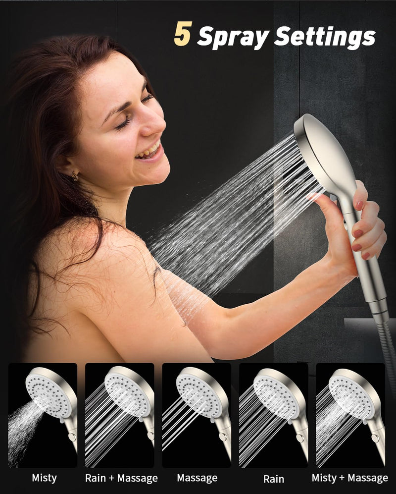 FASDUNT Shower Head with Handheld, High Pressure Handheld Shower Head with 80" Extra Long Stainless Steel Hose & Adjustable Bracket, Showerhead with ON/OFF Switch for Pets Bath, Brushed Nickel 6 Spray-Settings - PawsPlanet Australia